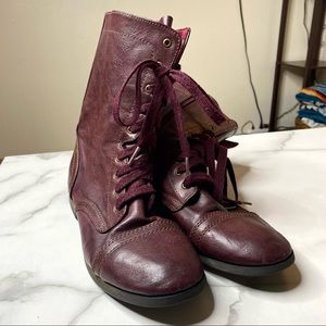 Wine Combat Boots